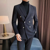 Men's Simple Solid Color Casual Double-Breasted Jacket